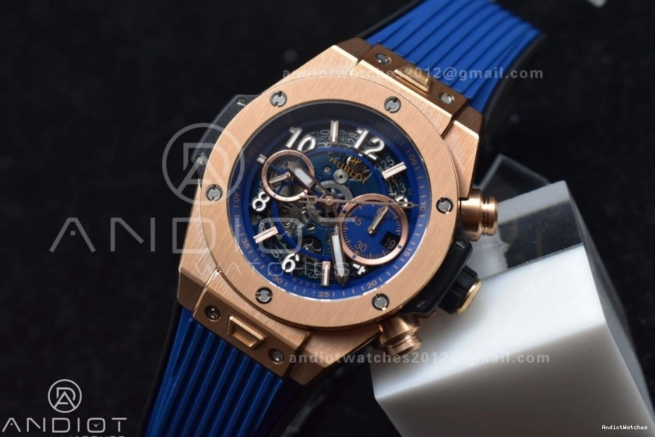 Edition Rubber RG 894 Bang Big 1:1 NewStyle A Hublot ZF Skeleton on Unico Blue Best Blue Strap Dial 1025